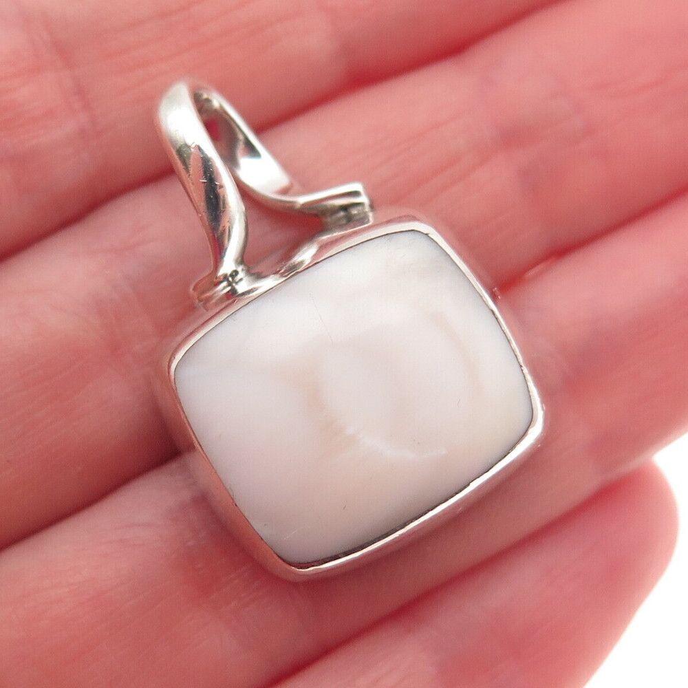 925 Sterling Silver Vintage Mexico Real MOP Modernist Charm Pendant